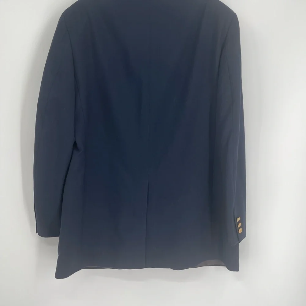 Brooks Brothers 346 Blazer Men Size 43L Navy Blue Worsted Wool Gold Buttons